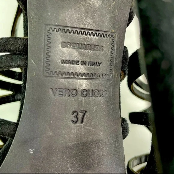 DSQUARED Black Strappy Geometric Knee-High Heeled Boots - Picture 9 of 10